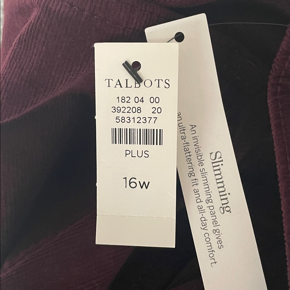 New Talbots Burgundy Straight Leg Curvy Slimming Corduroy Pants Size 16W - Picture 2 of 10